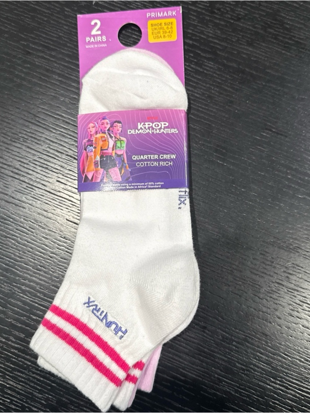 NEW EXCLUSIVE 2 pk K Pop Demon Hunters X Primark Socks Size 8-10